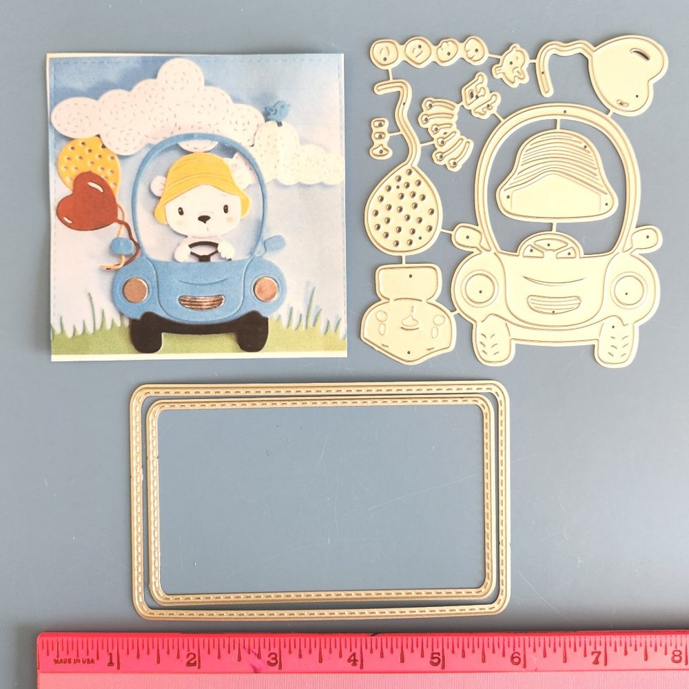 #27 METAL CRAFT DIES – BEAR DRIVING CAR WITH BALLOONS